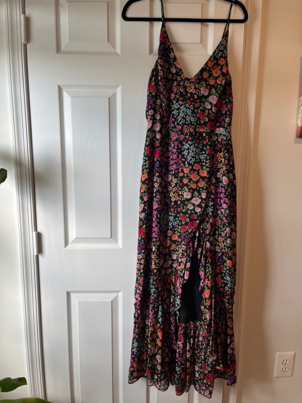 Yumi Kim Black Floral Maxi Dress with Pink & Orange Accents
